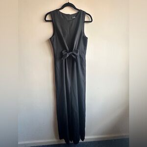 Lulus Black Tie-Front Wide-Leg Jumpsuit (M)